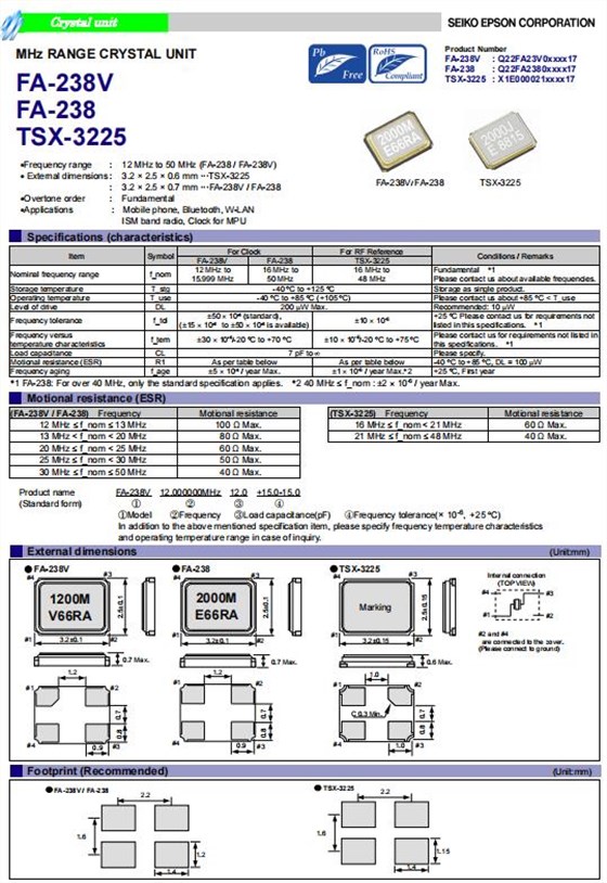 FA-238V FA-238 TSX-3225 FA-238V FA-238 TSX-3225