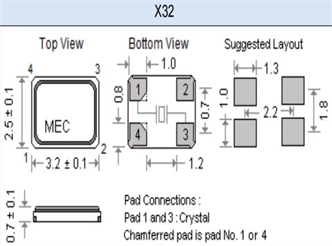 X32石英晶体,X32-25.000-16-30-30X-20R,台湾玛居礼晶振,25MHZ