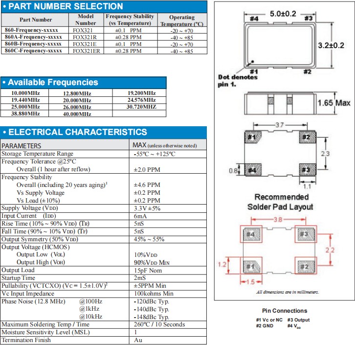 fox321 5032 TCXO VCTCXO 3.3V