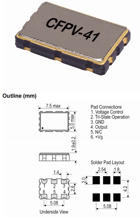 IQD晶振,CFPV-41晶振,7550mm有源晶振
