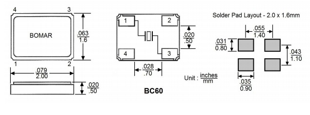 Bomar晶振,BC60晶振,BC60EFD108-20.000000晶振